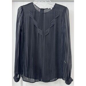 MILLY NY 100% Silk Pleated Front Sheer Blouse Black Sz 2 Hidden Button Down Back